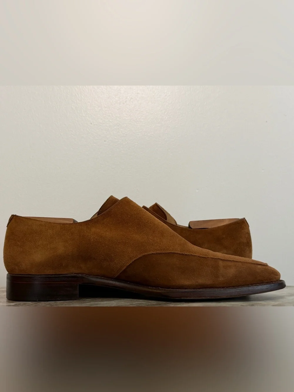 Stefano Bemer X Valextra Suede Monk Strap Oxfords 11/ 44 Shoes $2100 Tan Brown